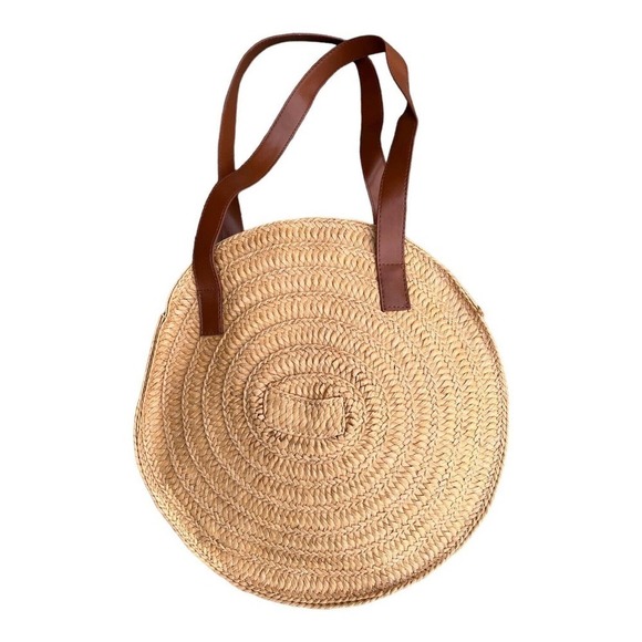 Round Woven Straw Purse Shoulder Bag Boho - Picture 3 of 4